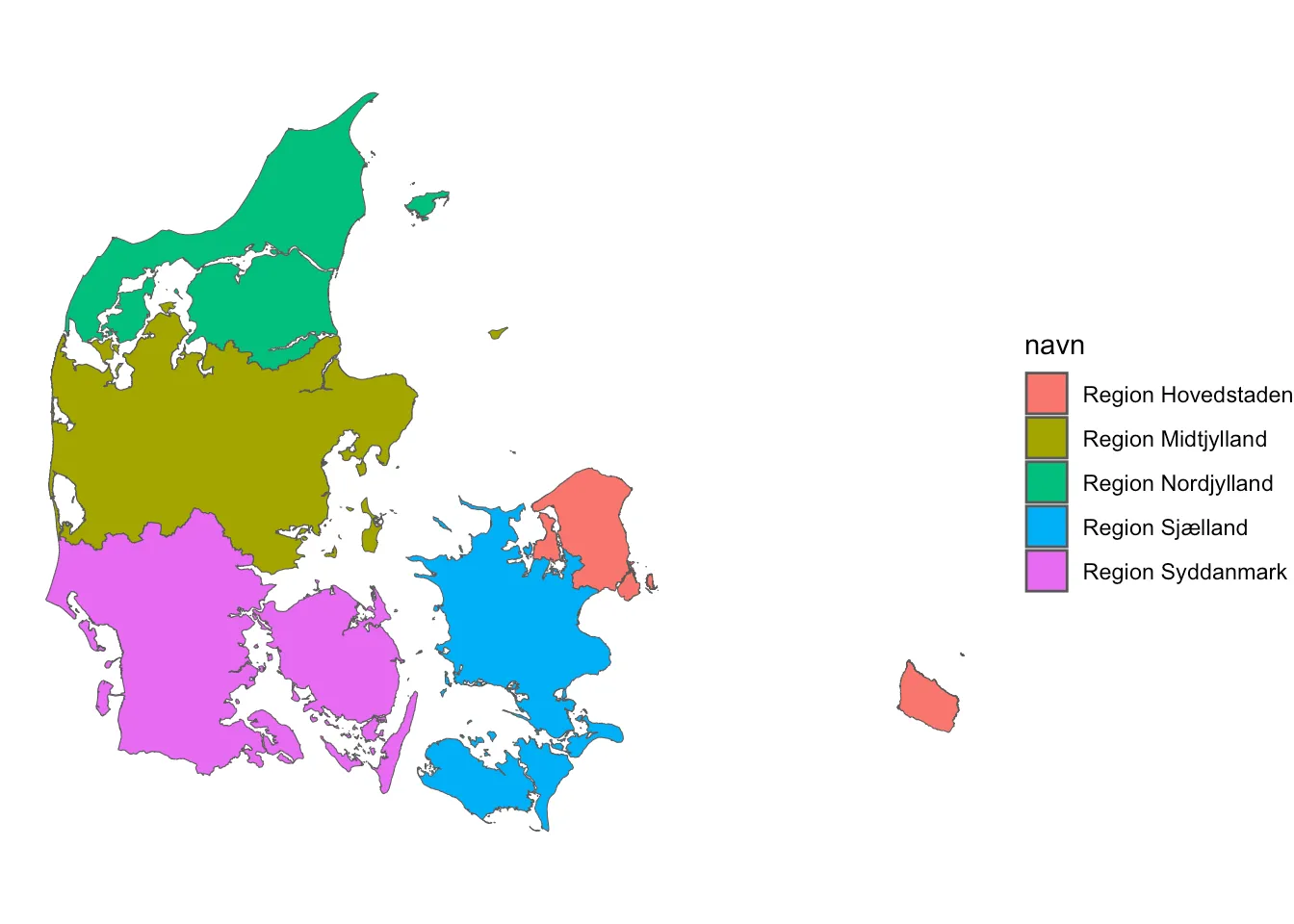 Hurtigt kort over de danske regioner