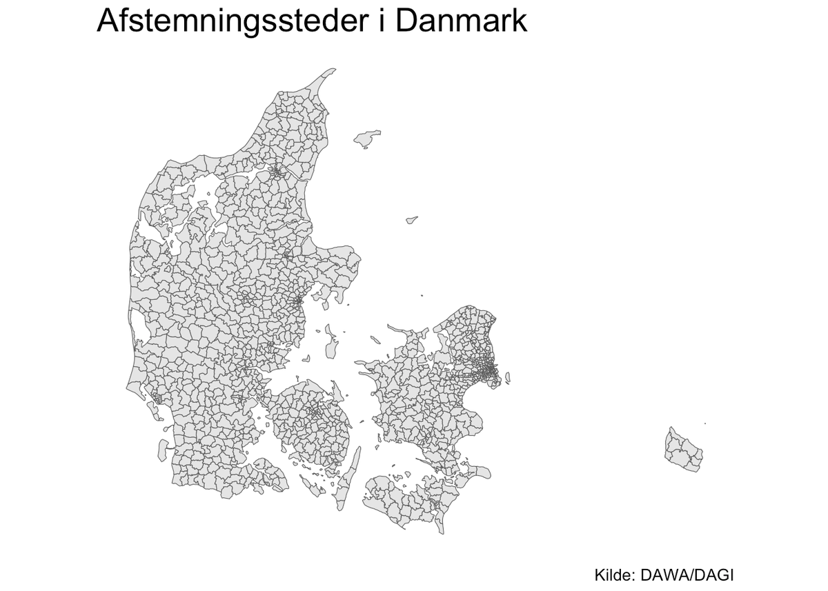 Kort over alle afstemningsområder i hele Danmark